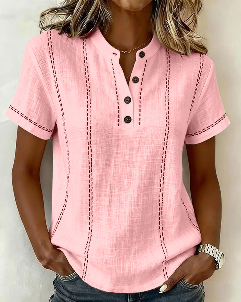 Casual V-Neck Button T-Shirt