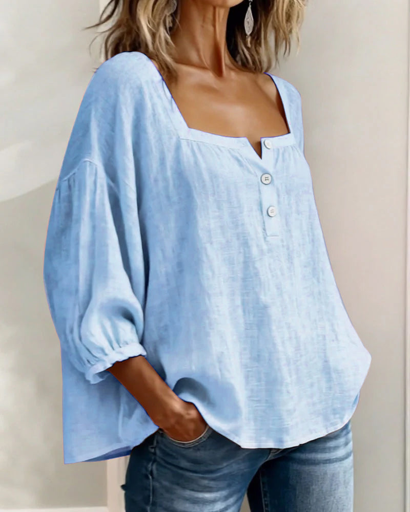 Square Neck Balloon Sleeve Shirt